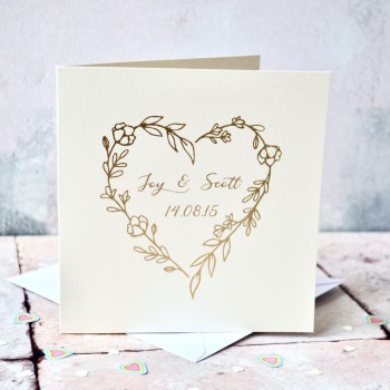 Personalised Floral Heart Wedding Gold Foil Card