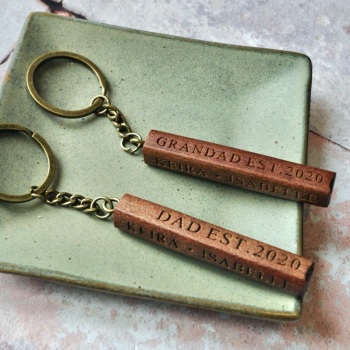 Personalised Dad Established Wooden Bar Keyring