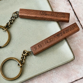 Personalised Coordinate Wooden Bar Keyring,