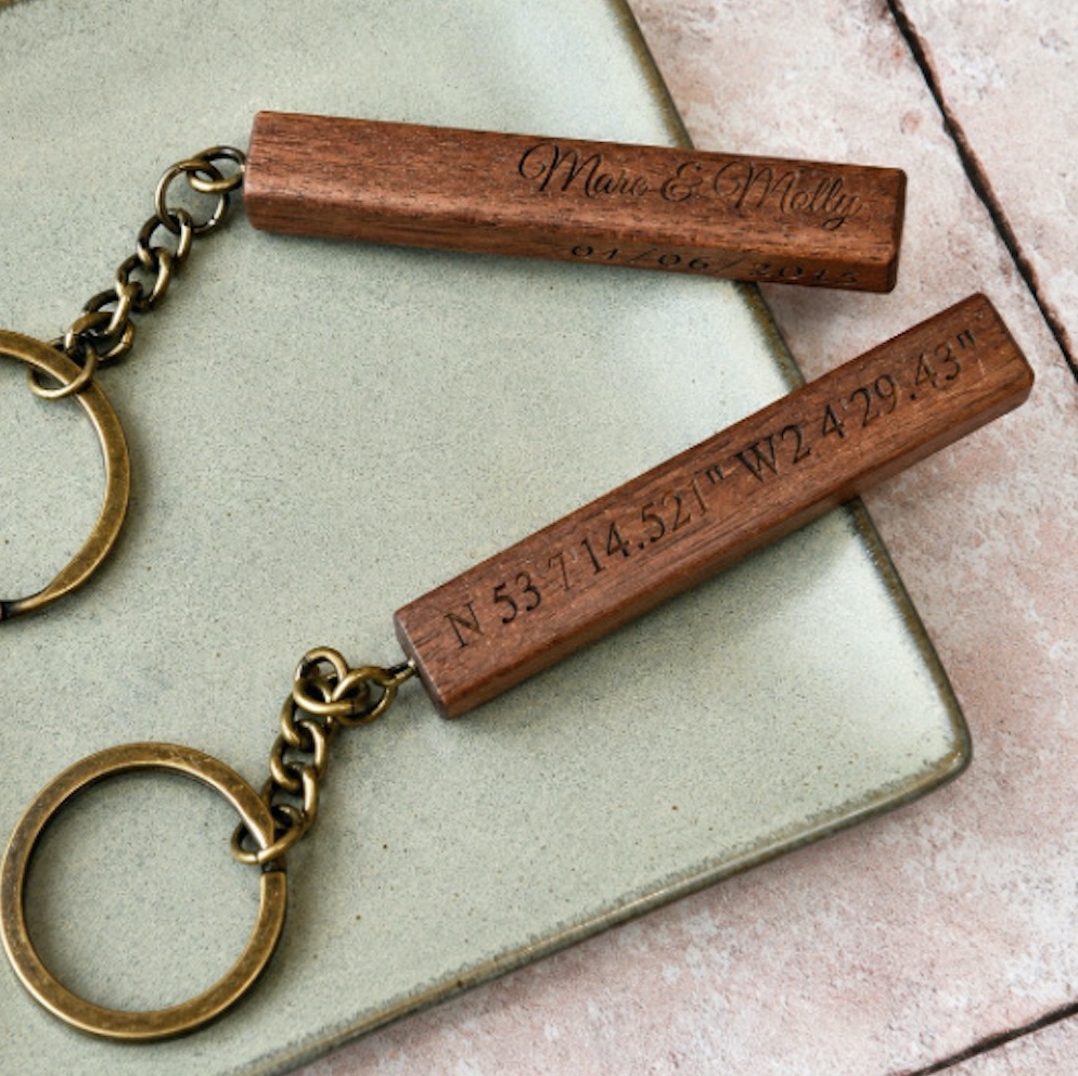 Personalised Coordinate Wooden Bar Keyring,