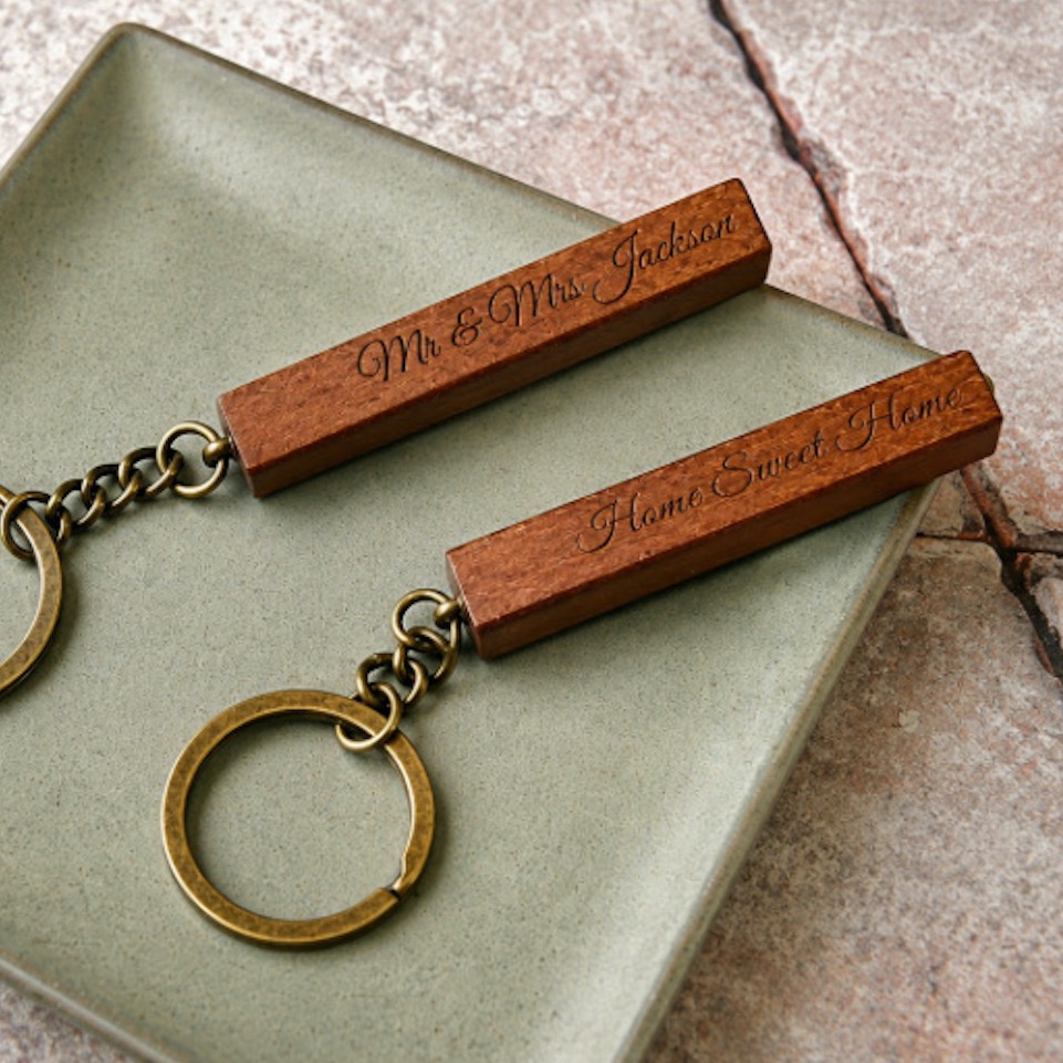 Personalised 'Home Sweet Home' Wooden Bar Keyring,