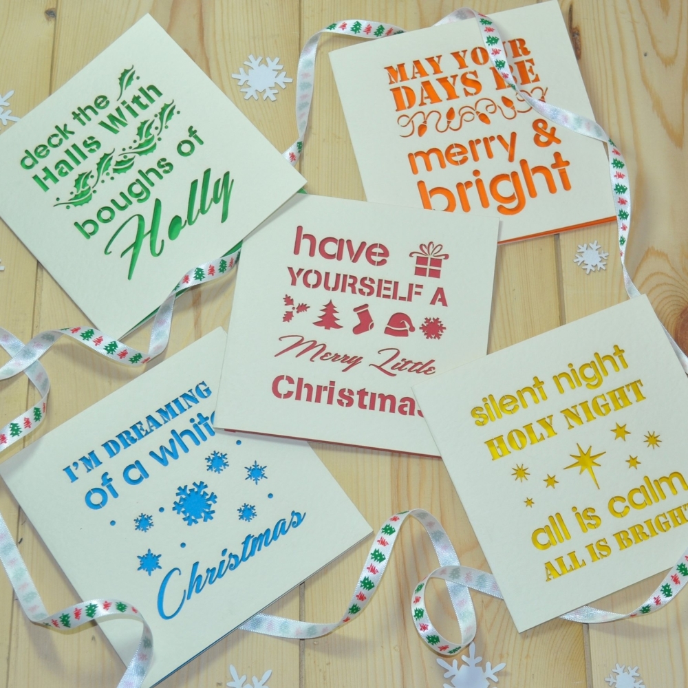 Typographic Laser Cut Christmas Cards Pack Of Five
