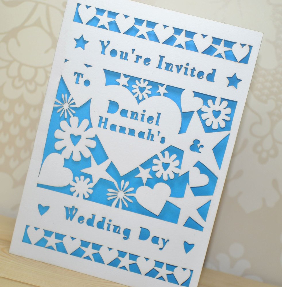 Flower and Heart Laser Cut Wedding Invitation