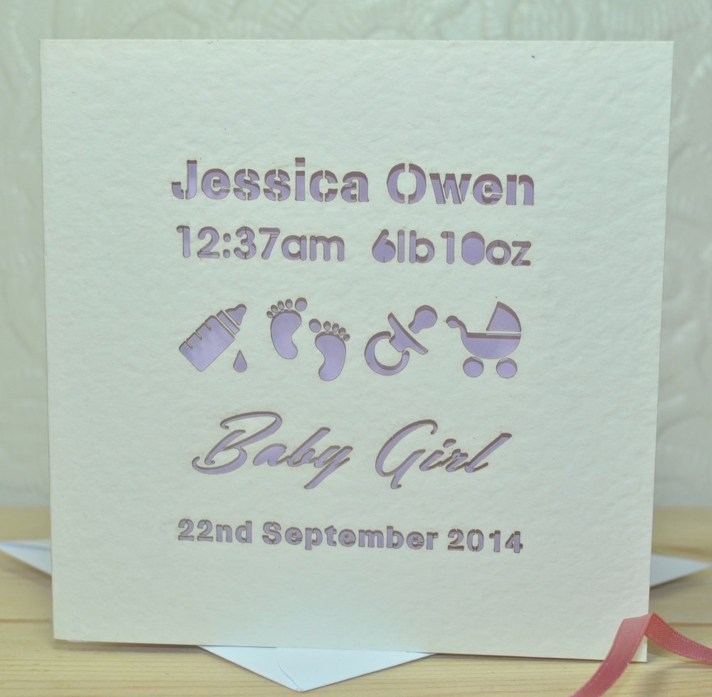 Personalised Laser Cut Baby Girl Card