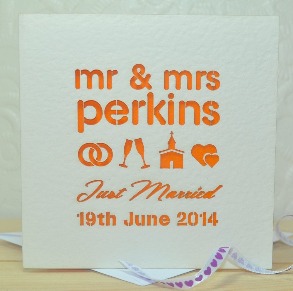 Personalised Mr And Mrs Laser Cut Wedding Card