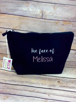 Personalised make up bag embroidered with 'the face of'