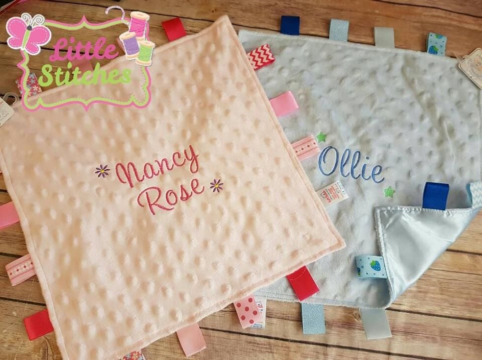 personalised comforter with tags