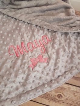 Personalised grey bow design bobble style blanket