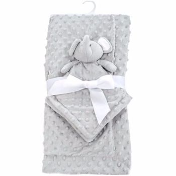 Personalised grey bow design bobble style blanket and elephant comforter gift set