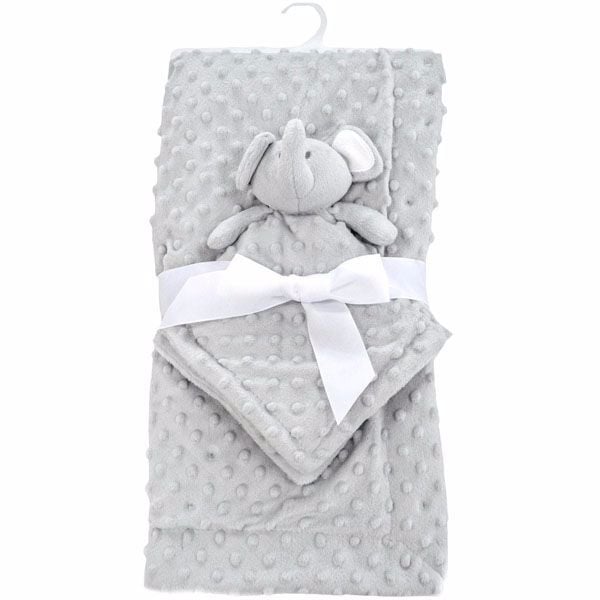 Personalised grey bow design bobble style blanket and elephant comforter gi