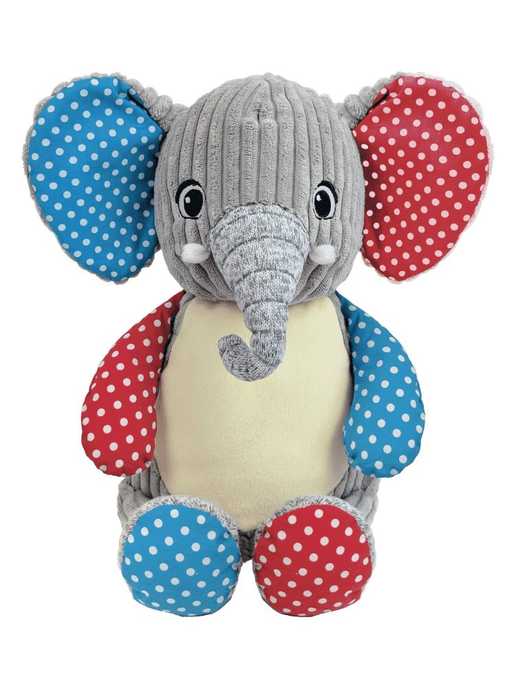 Personalised spotty elephant cubbie teddy