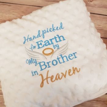 Rainbow baby blanket personalised with handpicked for earth by my ........ in heaven