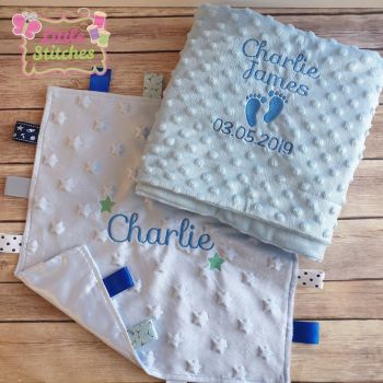 Personalised blanket and taggie gift set