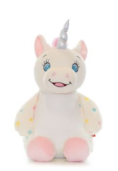 Personalised spotty unicorn cubbie teddy