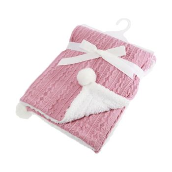 Personalised cable knit pink blanket