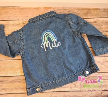 Personalised denim jacket with rainbow design