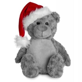 Personalised christmas grey bear with santa hat