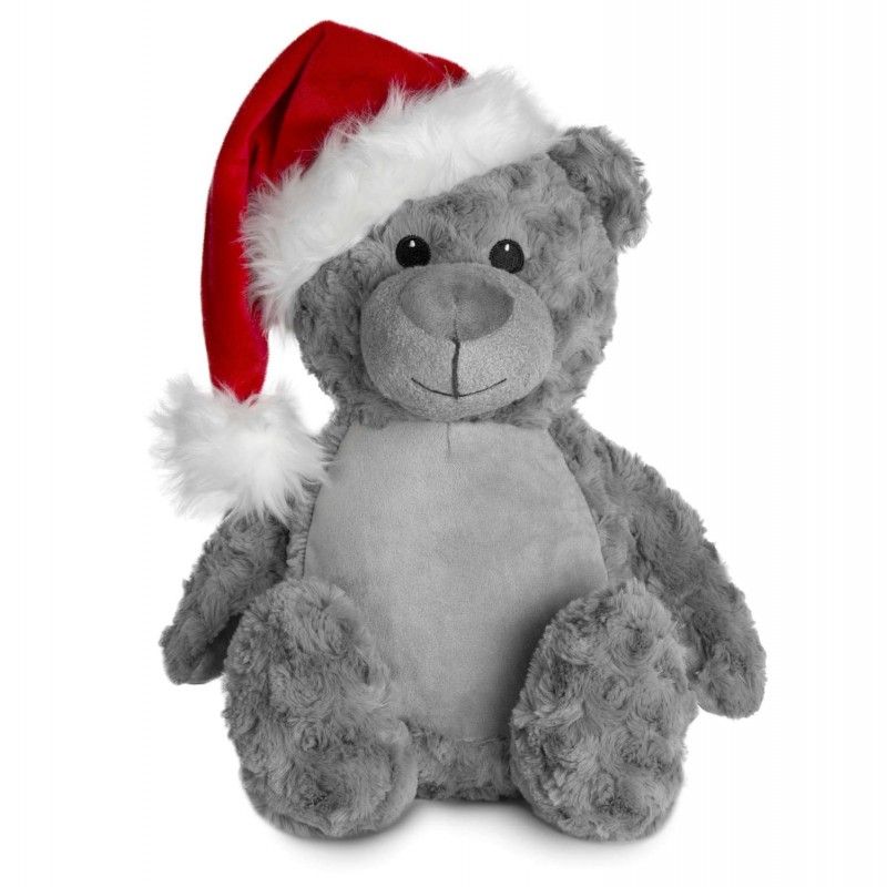 Personalised christmas grey bear with santa hat