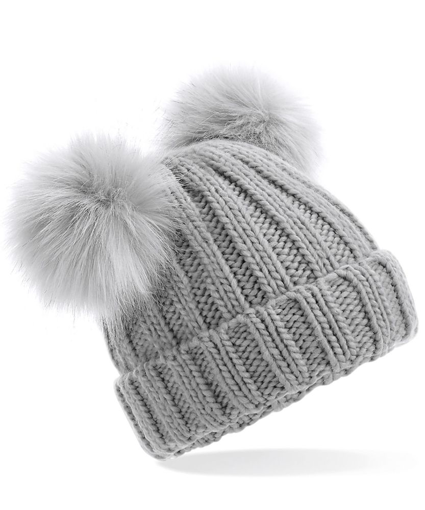 Personalised grey chunky knit double bobble hat