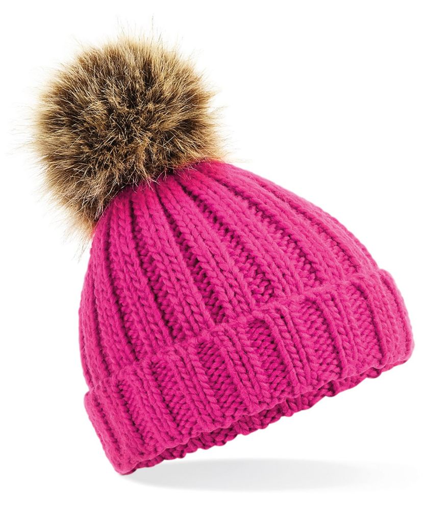 Personalised pink chunky knit bobble hat