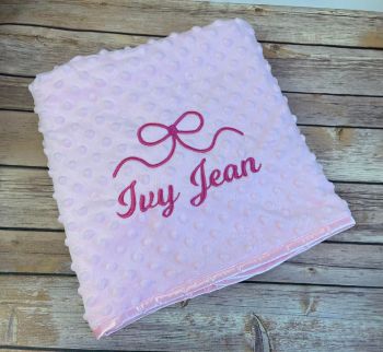 Personalised pink bow design bobble style blanket