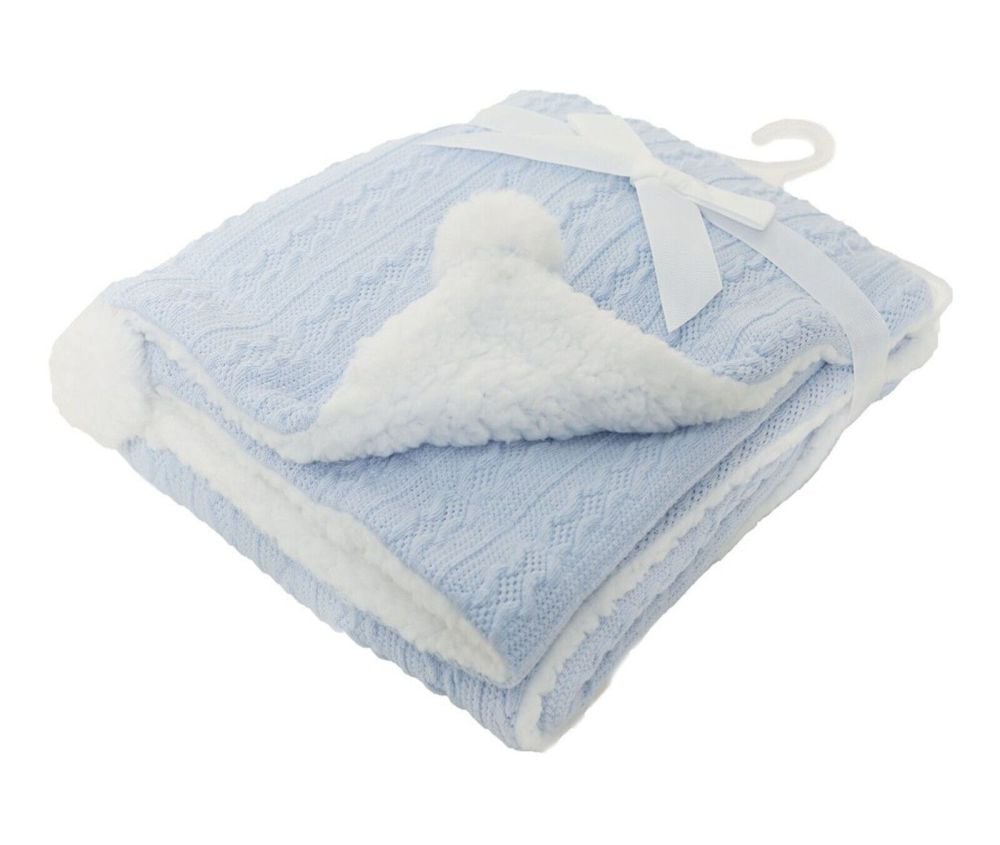 Personalised cable knit baby blue blanket