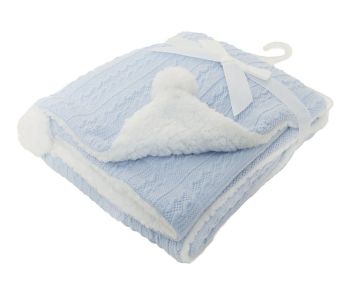 Personalised cable knit baby blue blanket