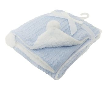 Personalised cable knit baby blue blanket