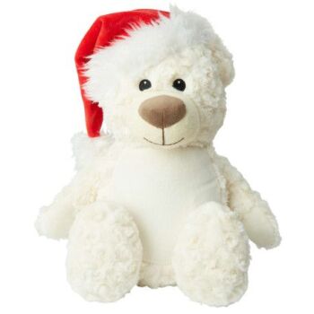 Personalised christmas cream bear with santa hat