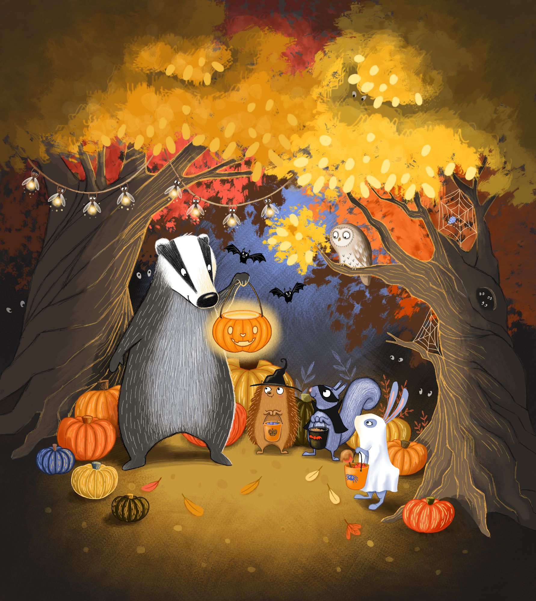 Cute Halloween Animals Illustration