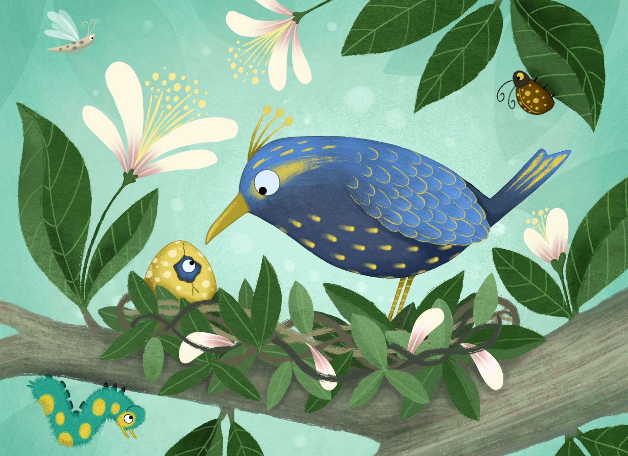 Tropical Bird and Egg Illustration