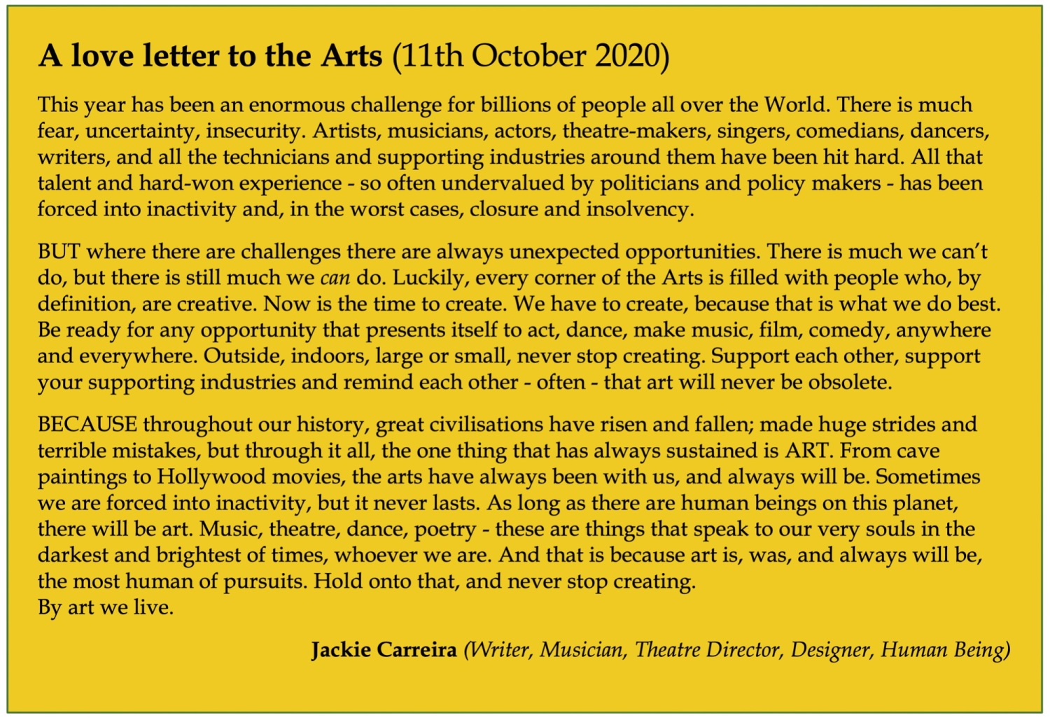 A love letter to the Arts
