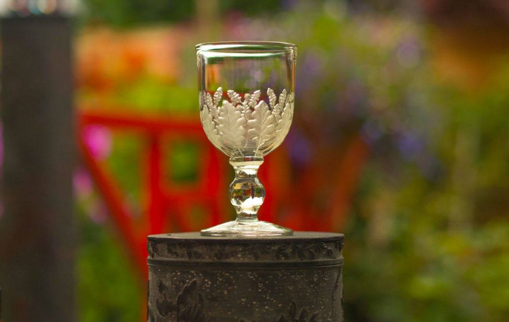 MOUTH BLOWN CRYSTALGOBELT HAND DRILL ENGRAVED BY ALEXIS VALENTINE