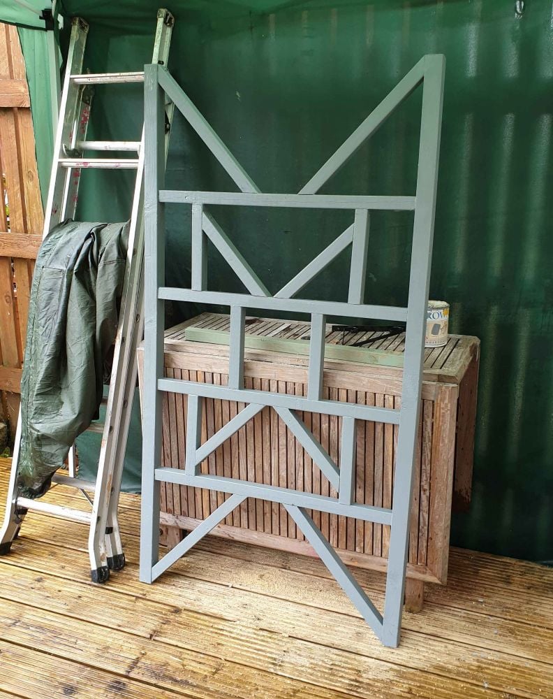 ORNAMENTAL JAPANESE STYLE FENCE PANEL BEFORE IT WAS PAINTED RED