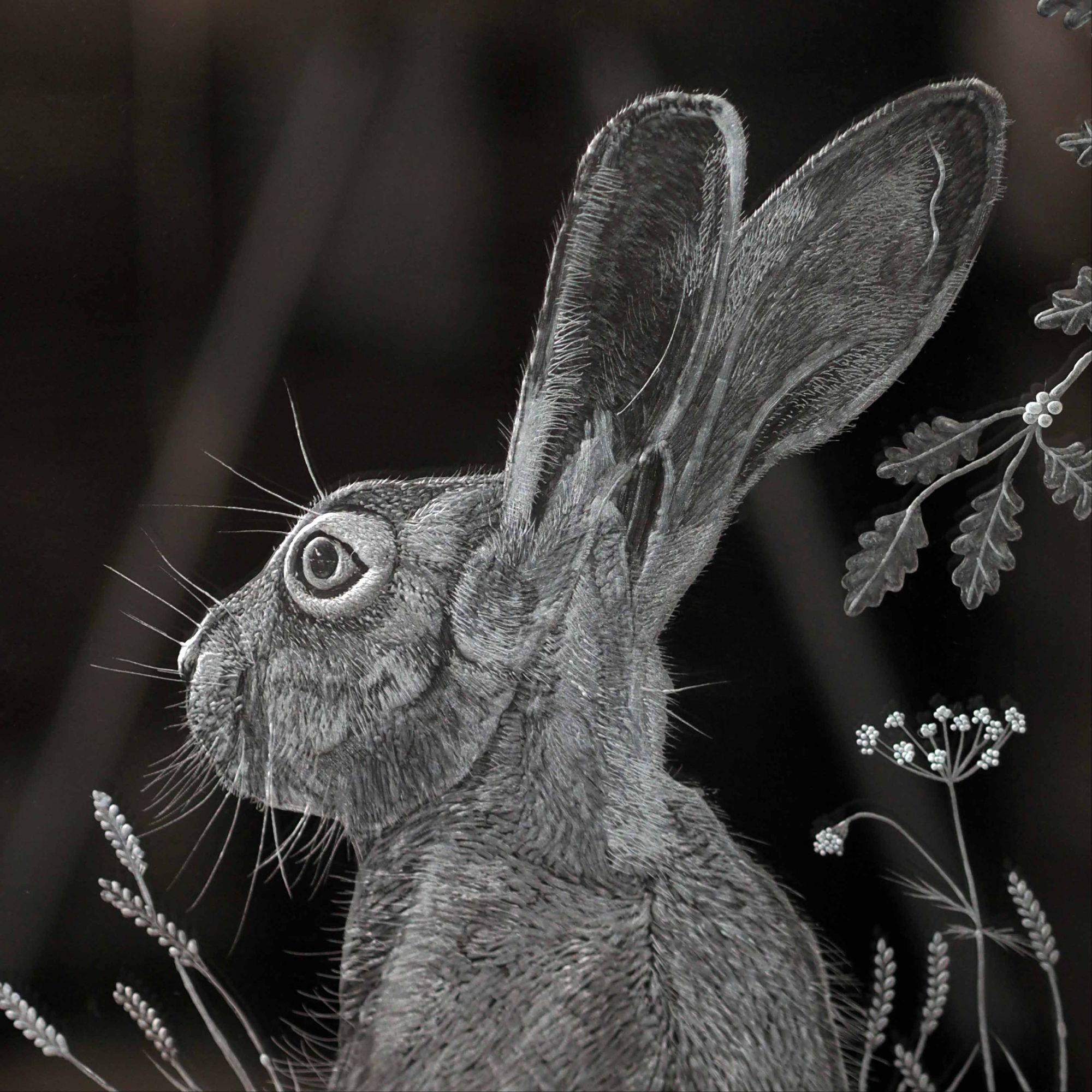 HARE WINDOW PANEL ENGRAVING CLOSE UP