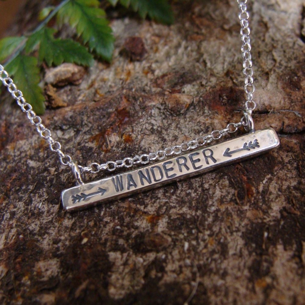 Sterling Silver WANDERER Stamped Bar Necklace