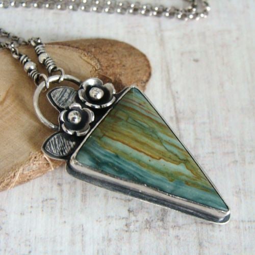 Sterling Silver Larsonite 'Gary Green' Petrified Bogwood Pendant Necklace