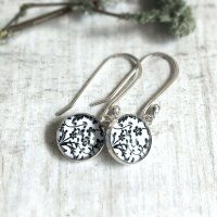 Sterling Silver Floral Illustration Charm Earrings