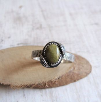 Sterling Silver Norwegian Epidote Leaf Ring No.3 (Size O 1/2)