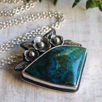 Sterling Silver Chrysocolla Gemstone Pendant Necklace