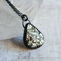 Raw Pyrite Teardrop Pendant Necklace in Oxidised Black Sterling Silver