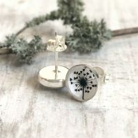 Sterling Silver Love Heart Dandelion Illustration Stud Earrings