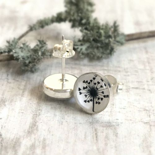 Sterling Silver Love Heart Dandelion Illustration Stud Earrings