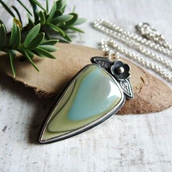 Sterling Silver Pastel Coloured Imperial Jasper Pendant Necklace 