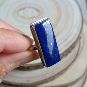 Sterling Silver Rectangular Lapis Lazuli Ring (Size R)
