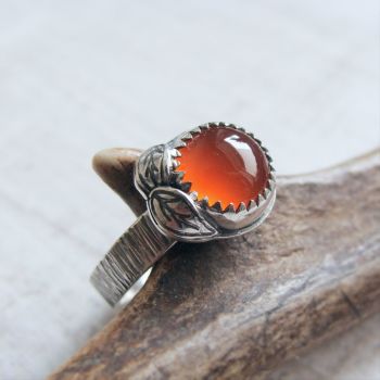 Sterling Silver Carnelian Leaf Ring No.1 (Size L 1/2)