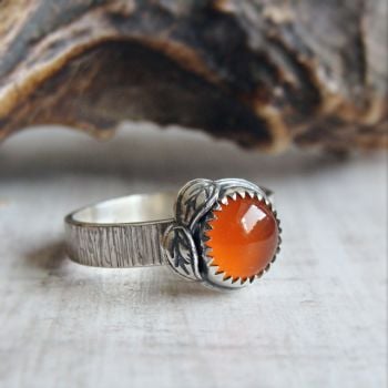 Sterling Silver Carnelian Leaf Ring No.3 (Size P)
