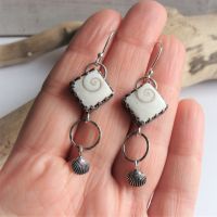 Sterling Silver Polished Shell Specimen Dangle Earrings