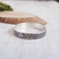 Oxidised Sterling Silver Woodland Bark Textured Stack Ring