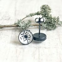 Oxidised Sterling Silver Woodland Love Heart Dandelion Stud Earrings